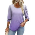 thumbnail image 4 of Womens Tops Dress Casual 3/4 Sleeve Shirts with Smocked Cuffs High Low Tops for Women Gradient Business Work Blouses, Purple, S, 4 of 7