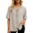 thumbnail image 2 of Women's Summer V-Neck Short Sleeve Casual Solid Color T-Shirt, 2 of 4