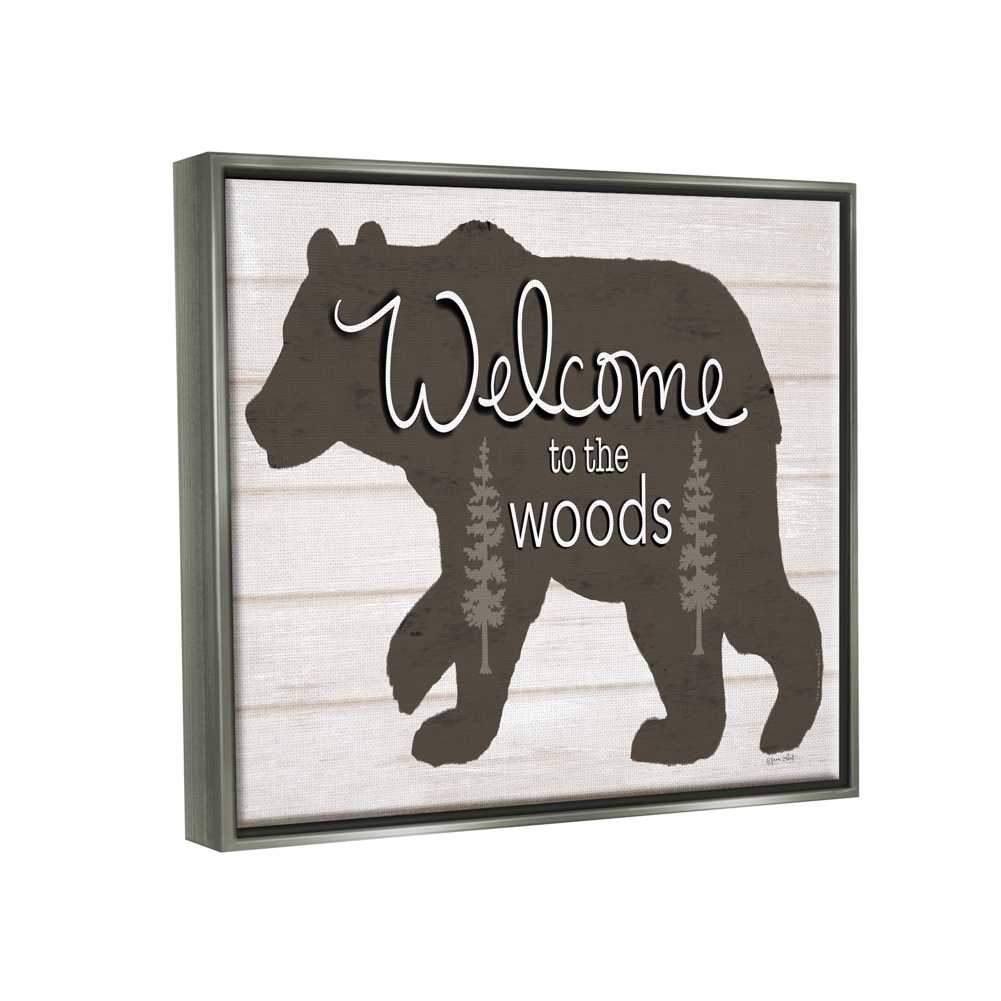 Stupell Welcome To The Woods Cabin Sign Animals & Insects Painting Gray Floater Framed Art Print Wall Art