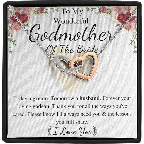 Interlocking Heart Necklace To Godmother of the Bride from Groomm with Personalized heart touching Message card