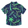 thumbnail image 2 of Dailycode Small Short Sleeve Button Down Shirts Neon Green Shark and Palm Trees Casual Shirt 3-10 Years, 2 of 9