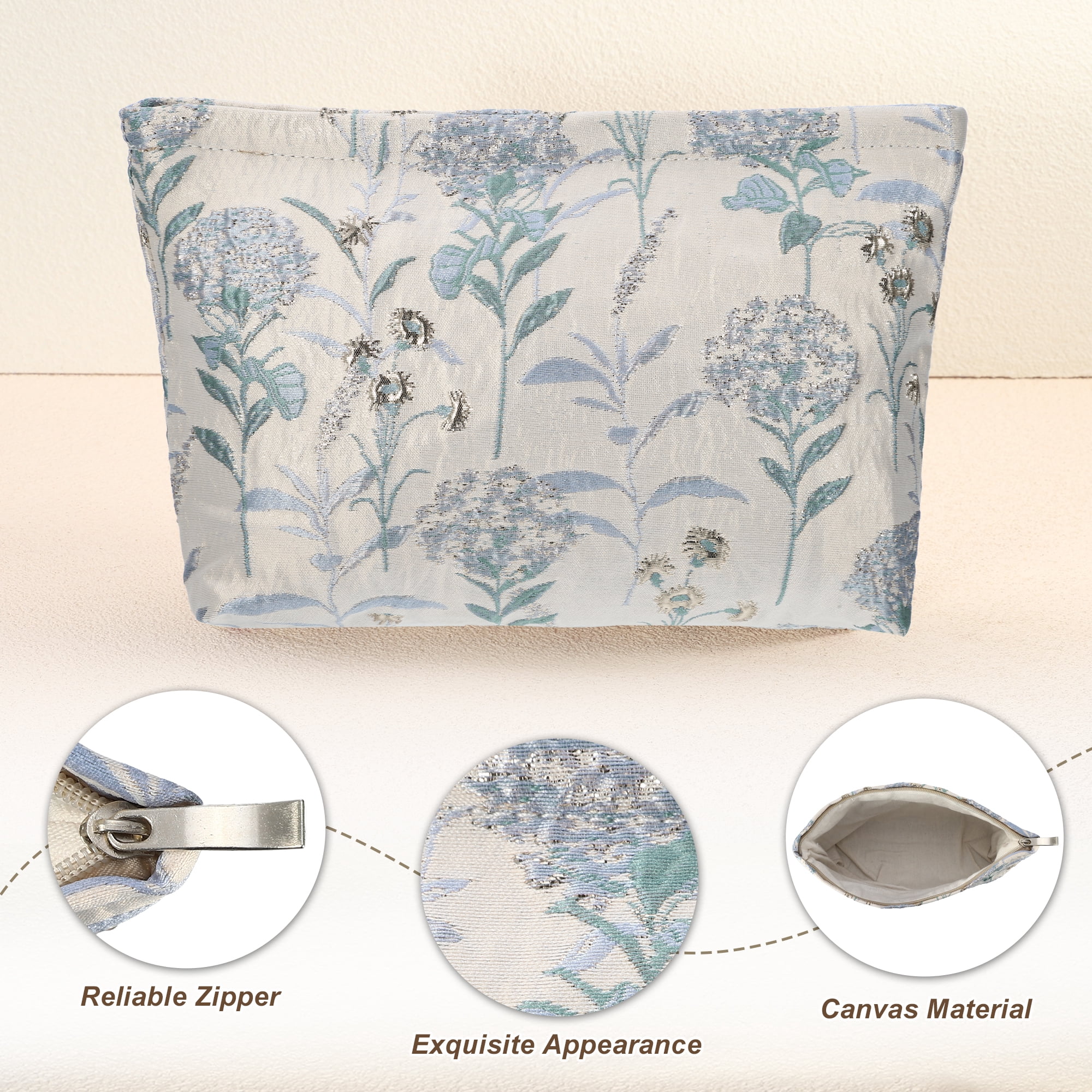 Unique Bargains Flower Pattern Cosmetic Bag Zipper for Travel