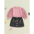 thumbnail image 3 of Musuos Kid Girls Fall Skirt Outfit 1-5Years Dot Print Puff Mesh Long Sleeve Tops and Plaid Print Skirt Set for Toddler Fashion Clothes, 3 of 8
