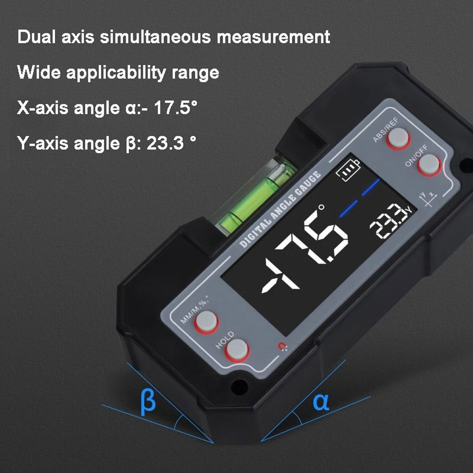 Digital Angle Finder, Multi Angle Finder Tool with Backlit LCD, Protractor Digital Level,3D Printer Tools Strong Magnetic Base Measures with Bubble and Dual Display