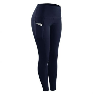 FANTADOOL Leggings for Women Sport Gym with Pockets High Elastic Leggings Pant Womens Solid Stretch Compression Sportswear Casual Yoga Jogging Leggings Pants Navy Blue L