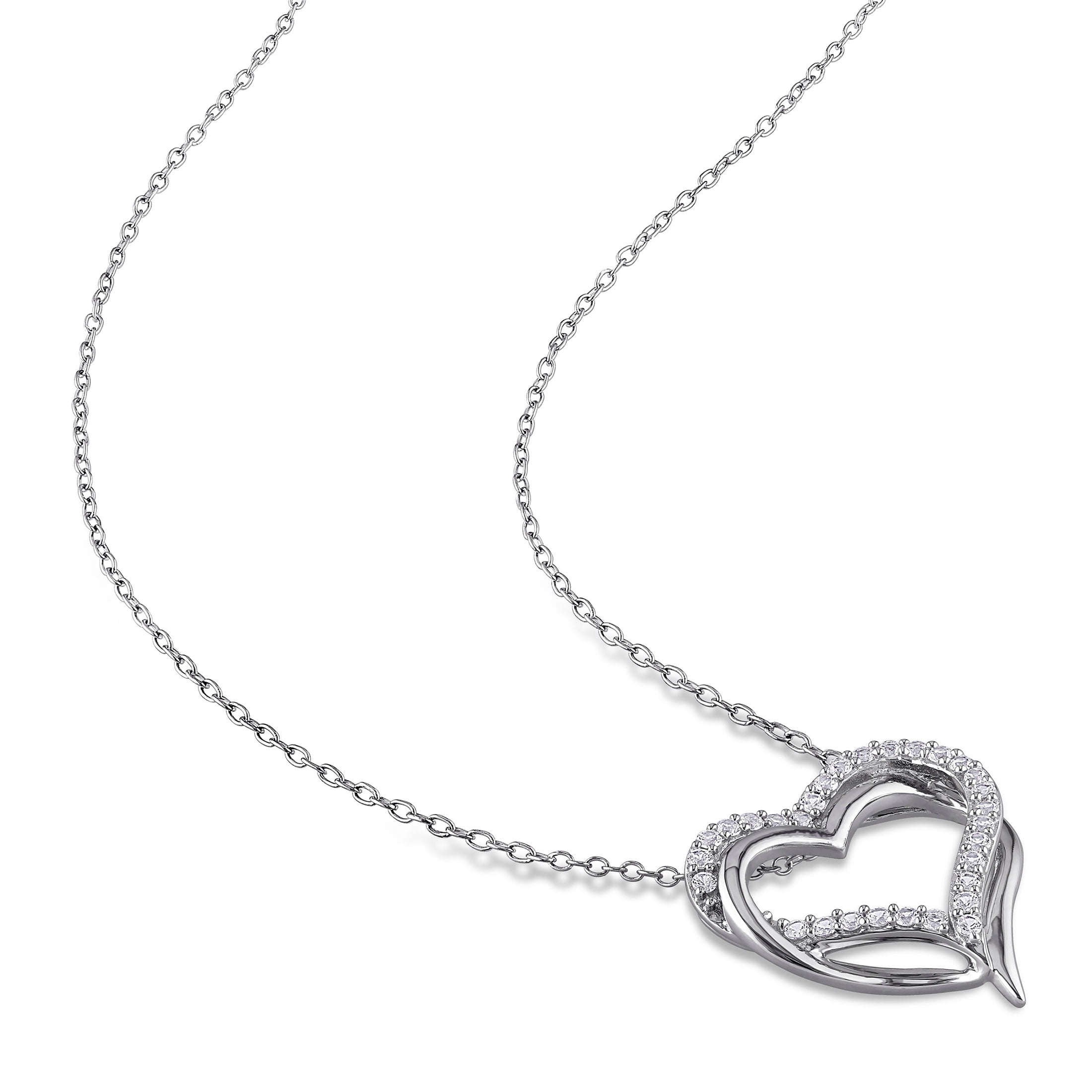 Everly Women's .62CT TGW Created White Sapphire Sterling Silver Heart Necklace