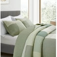 thumbnail image 3 of Chezmoi Collection 3-Piece Chic Green Floral Stripe Patchwork Cotton Quilt Reversible Lightweight Bedspread Set, King Size, 3 of 7