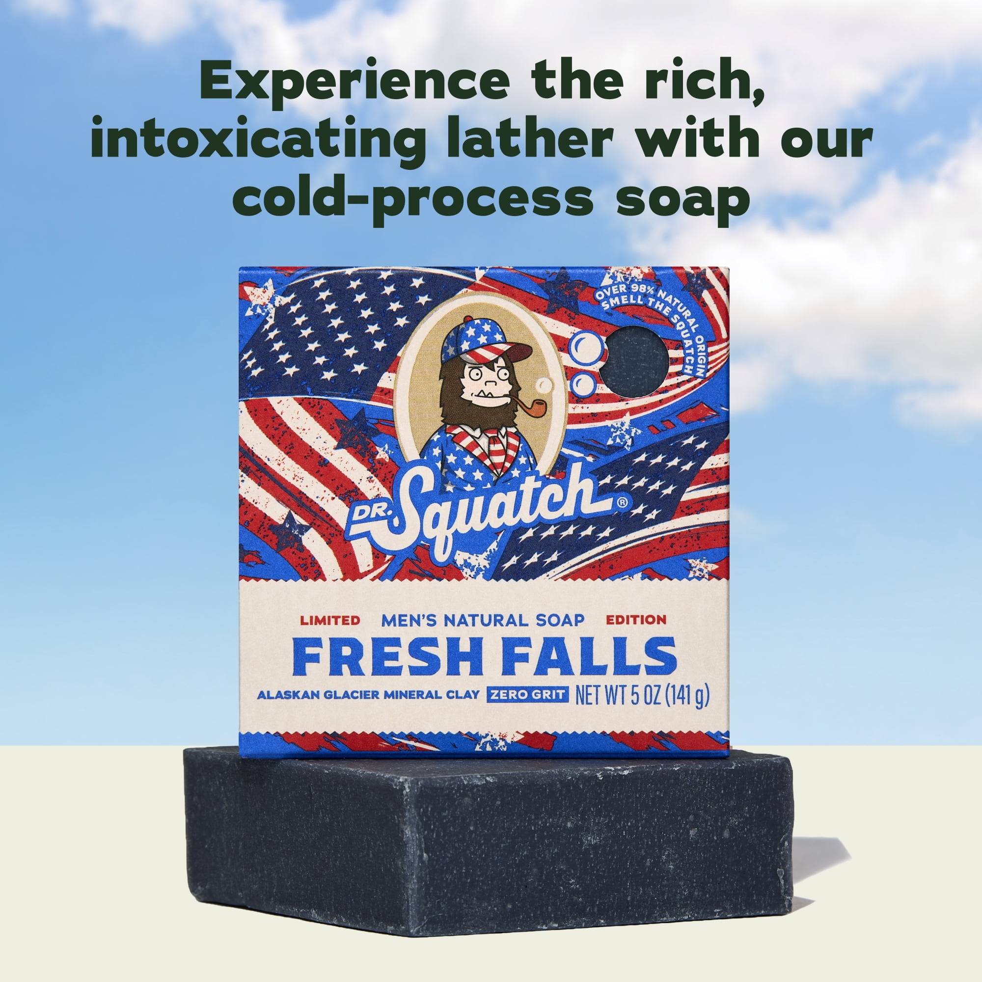 Dr. Squatch Mens Bar Soap, Natural Bar Soap for Men, Fresh Falls Americana, 5 Oz