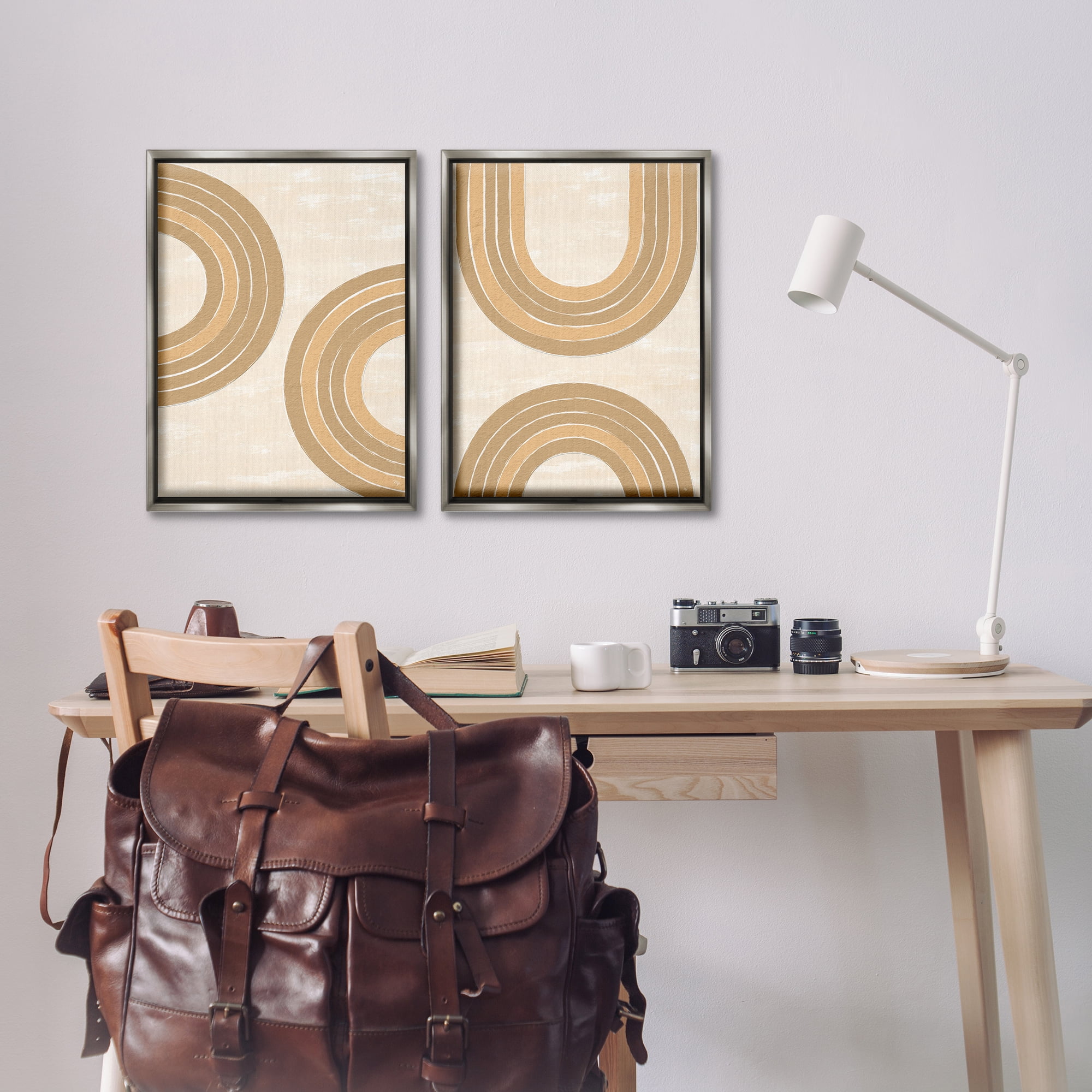 Stupell Industries Neutral Beige Rainbows Abstract Painting Gray Floater Framed Canvas Art Print Wall Art, 17 x 25, Set of 2