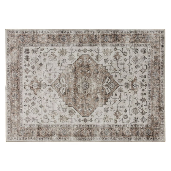 8x10 Area Rug Vintage Washable Rug Non-Slip Carpet Living Room Bedroom Tan
