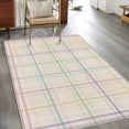 thumbnail image 2 of 3'x5' Rug for Living Room Bedroom, Colorful Geometric Plaid Washable Area Rugs Non-Slip Carpet Mats, Simple Vintage Grid Beige Indoor Low Pile Area Rug Runner for Kitchen, Mudroom, 2 of 8