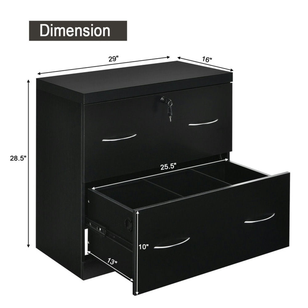 Demi Bonn 2-Drawer File Cabinet with Lock Hinging Bar Letter and Legal Size, Black