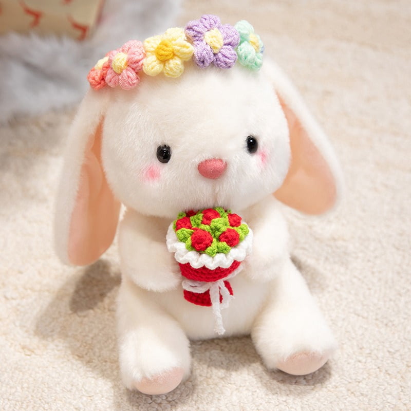 2pcs 9.84 in Bunny Stuffed Animal Plush Toy, Soft Bunny with Flower Crown & Bouquet, Easter Basket Stuffers for Kids, Easter Decorations for Home