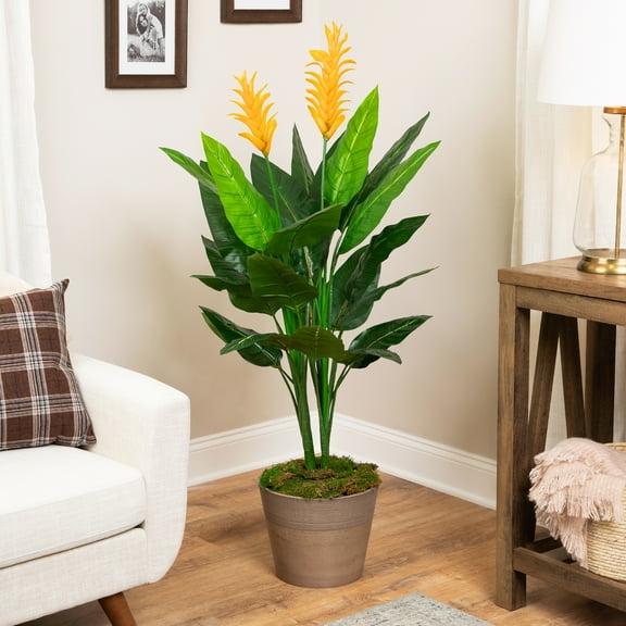 Northlight Artificial Bird of Paradise Plant in a Black Pot - 50"