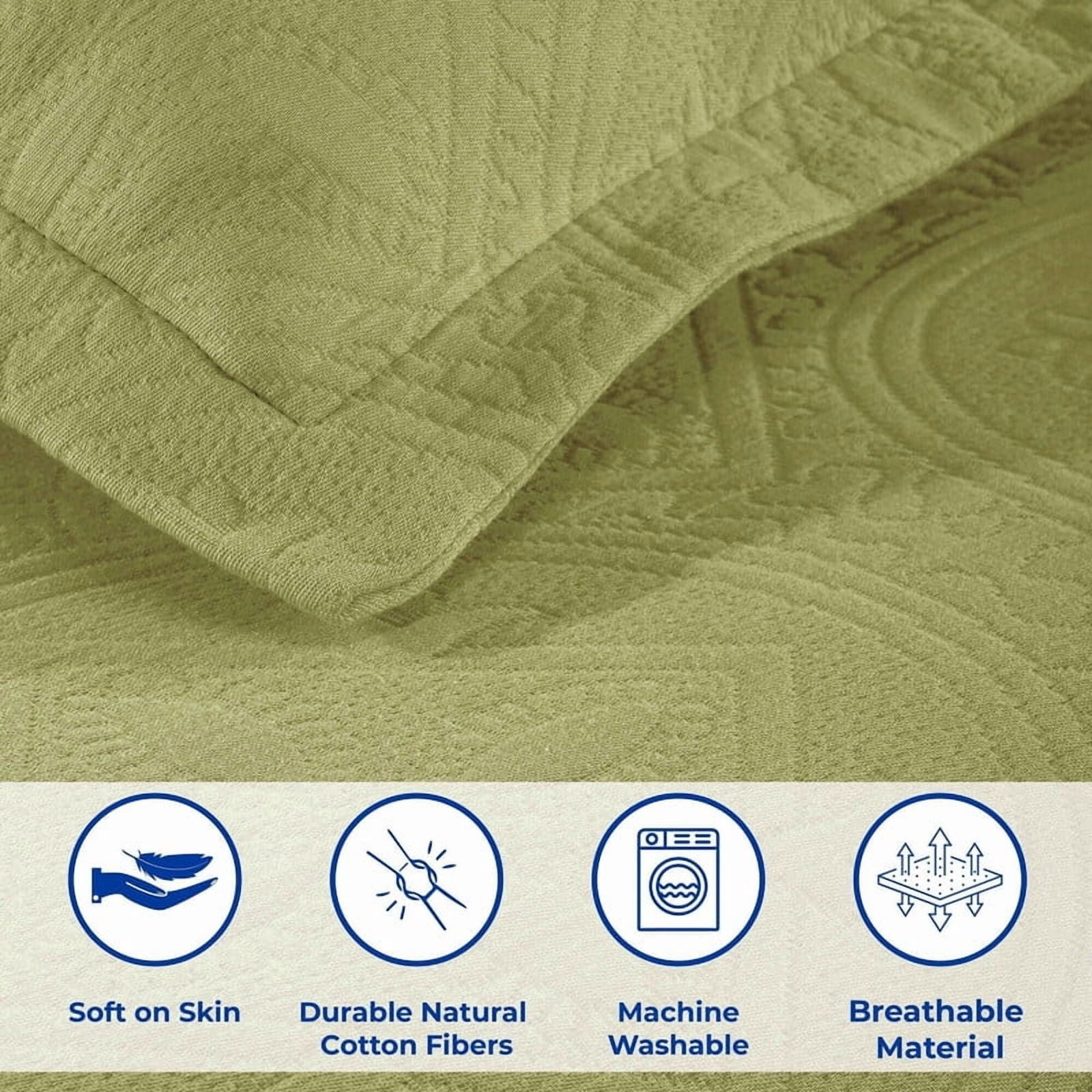 Superior Celtic Circle Cotton Bedspread and Sham Set, 3-Piece Decorative Breathable Bedspreads, Full, Sweet Pea