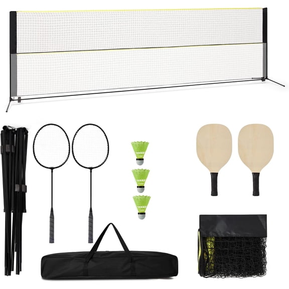 17 FT Pickleball and Badminton Net Set - Portable Height Adjustable Net System for Backyard Tennis Volleyball and Training Activities