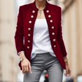 thumbnail image 2 of YDFCWXW Women's Solid Color Stand Up Collar Cardigan Button Decoration Casual Long Sleeve Blazers Jacket Red, L, 2 of 5
