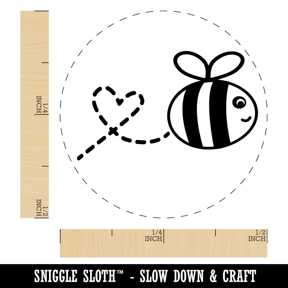 Buzzy Bumble Bee with Heart Self-Inking Rubber Stamp Ink Stamper - Black Ink - Mini 1/2 Inch