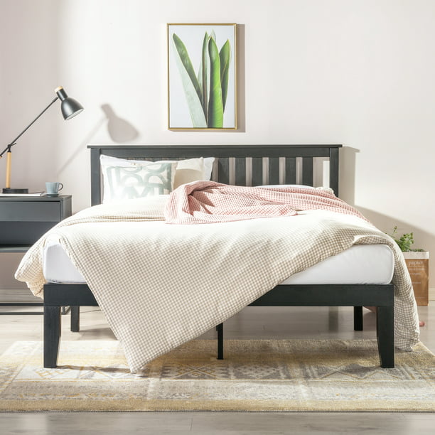 Mellow Marley Solid Wood Platform Bed, Black Full Size Wood Bed Frame With Headboard