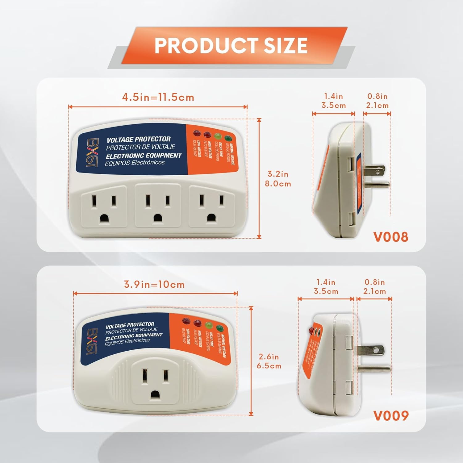 RGHJAR-Refrigerator Surge Protector 3 Outlet Power Strip for Home Appliance 30S Delay Voltage Protector Brownout Surge Protector Plug for TV/PC/Fridge15A 1800W 140J