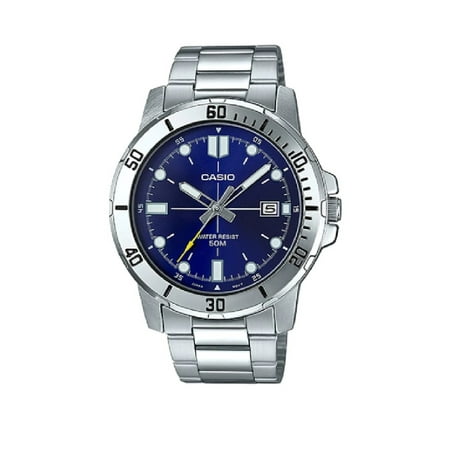 Band Blue Dial Watch Mens Analog Stainless Steel Band and Case Silver Blue Dial 50-meter Water Resistance Watch MTP-VD01D-2EVUDF ()
