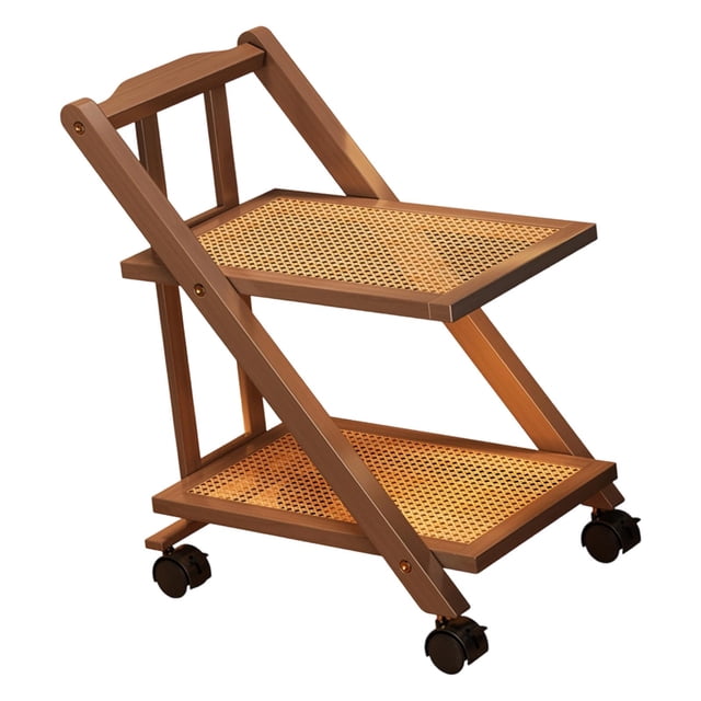Lipstore Folding Kitchen Cart with Side Table And Casters, 2-Tier Storage Shelf, Multifunctional Organizer, Mobile Rack, Space-Saving, Suitable for Living Room