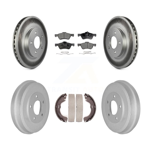 Transit Auto Front Rear Coated Disc Brake Rotors Ceramic Pads and Drum Kit for Car Ford Escape Mazda Tribute Mercury Mariner KGT-102564