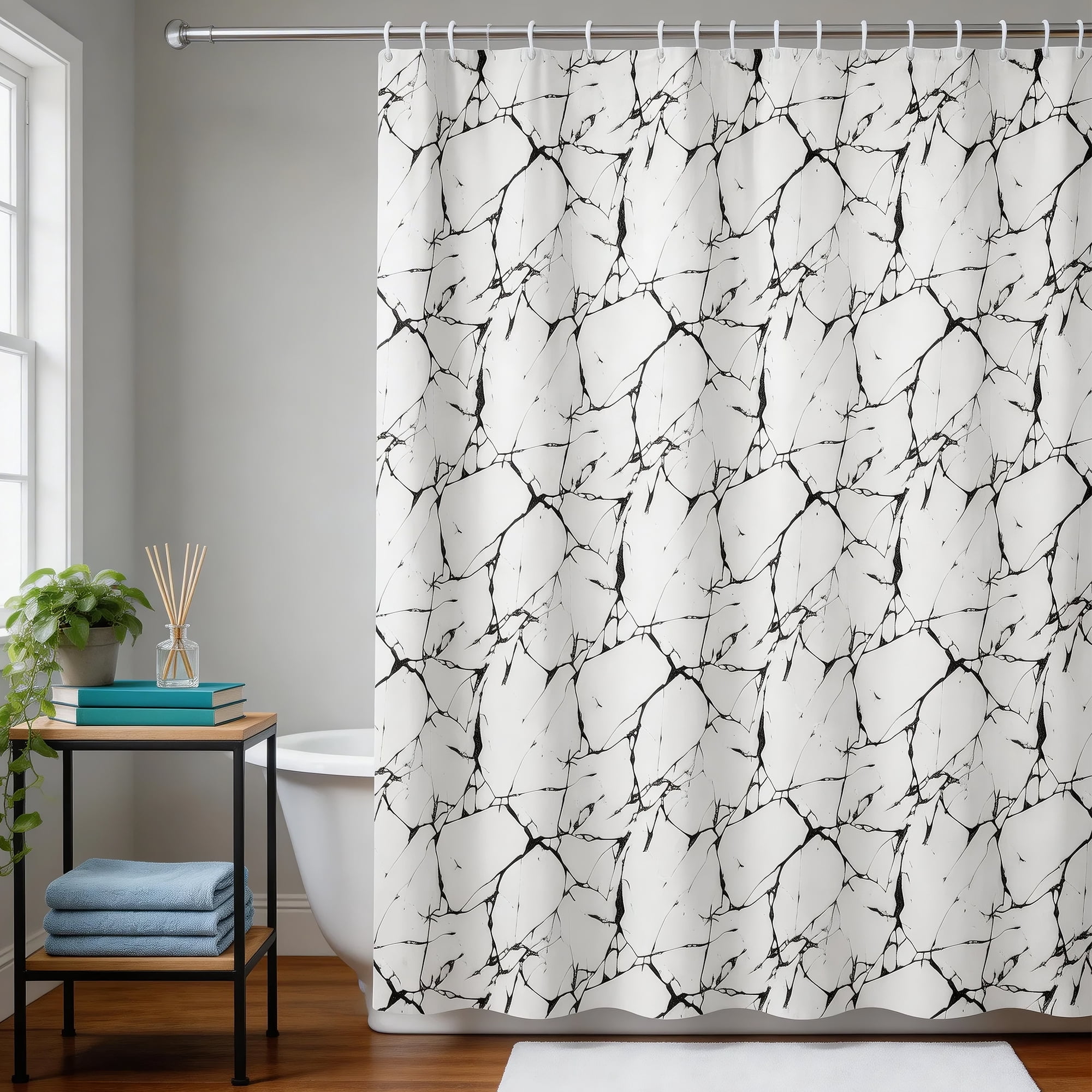 Unique Bargains Marble Pattern Shower Curtain 70.87x70.87 Inches White and Black