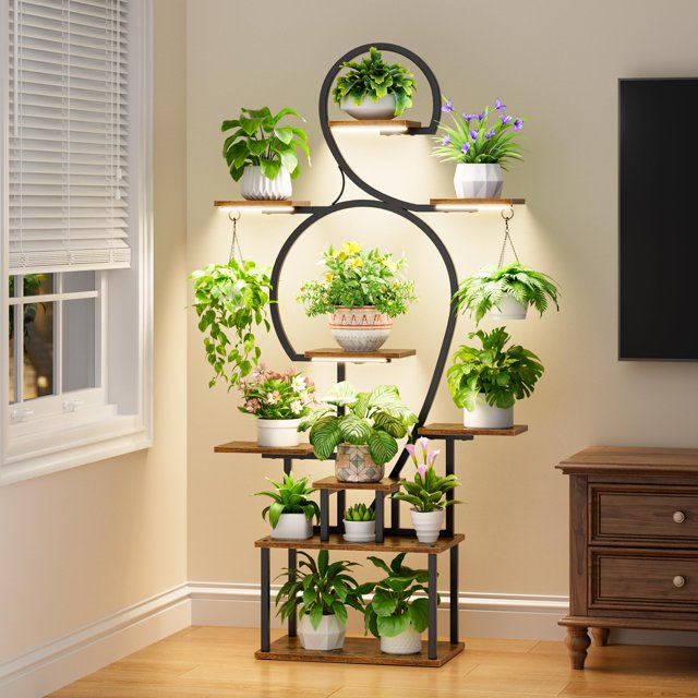 Soporte para plantas con lámpara de cultivo POZILAN, 9 niveles, 160 cm de altura