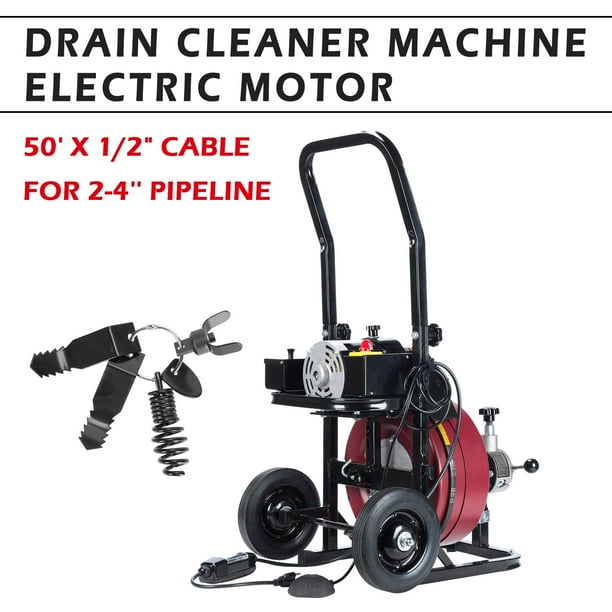 Drain Cleaner Drum Auger Snake for 2" to 4" Pipes 50Ft 1/2'' Walmart