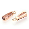 thumbnail image 2 of 50pcs Faceted Glass Pendants with Golden Tone Brass Open Back Settings Teardrop Sienna 14.5x4.5x4mm Hole: 1.2mm, 2 of 3