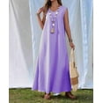 thumbnail image 6 of Women'S Tank Maxi Dress A-Line V-Neck Sleeveless Solid Color Loose Casual Long Beach Dresses Coverups Light Purple [Spot] S, 6 of 9