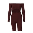 thumbnail image 2 of Seyurigaoka Women’s Juniors Solid Color Boat Neck Hollow Long Sleeve Tight Jumpsuit, 2 of 6