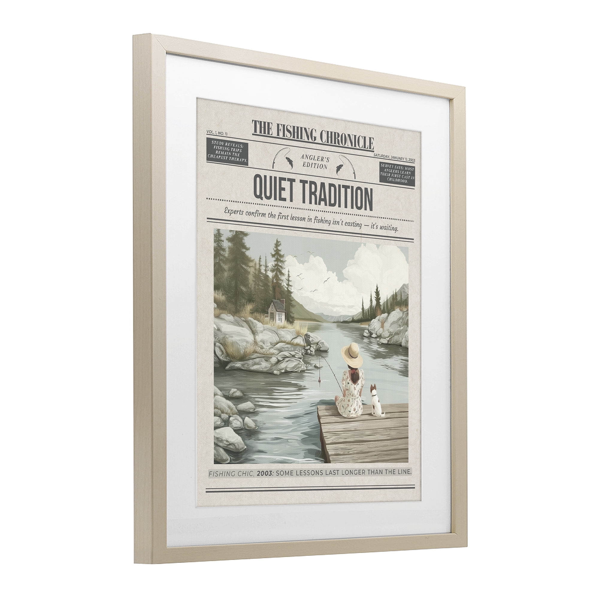 Stupell Industries Fishing Chronicle Magazine Birch Framed Print Under Glass, design by A Barefoot Stylist
