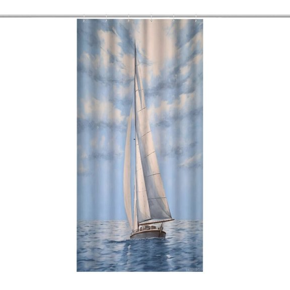 RKSupls Waterproof Shower Curtain, Serene Sailboat Open Sea Polyester Shower Curtain with Hooks for Chic Elegant Home Bathtub Bathroom Decor Washable