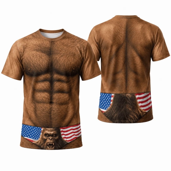 I Swear I'm Wearing a Shirt Funny Bigfoot 3D T-Shirt, Hairy Chest Illusion Golf Shirt, Funny Summer Gift (S-5XL)