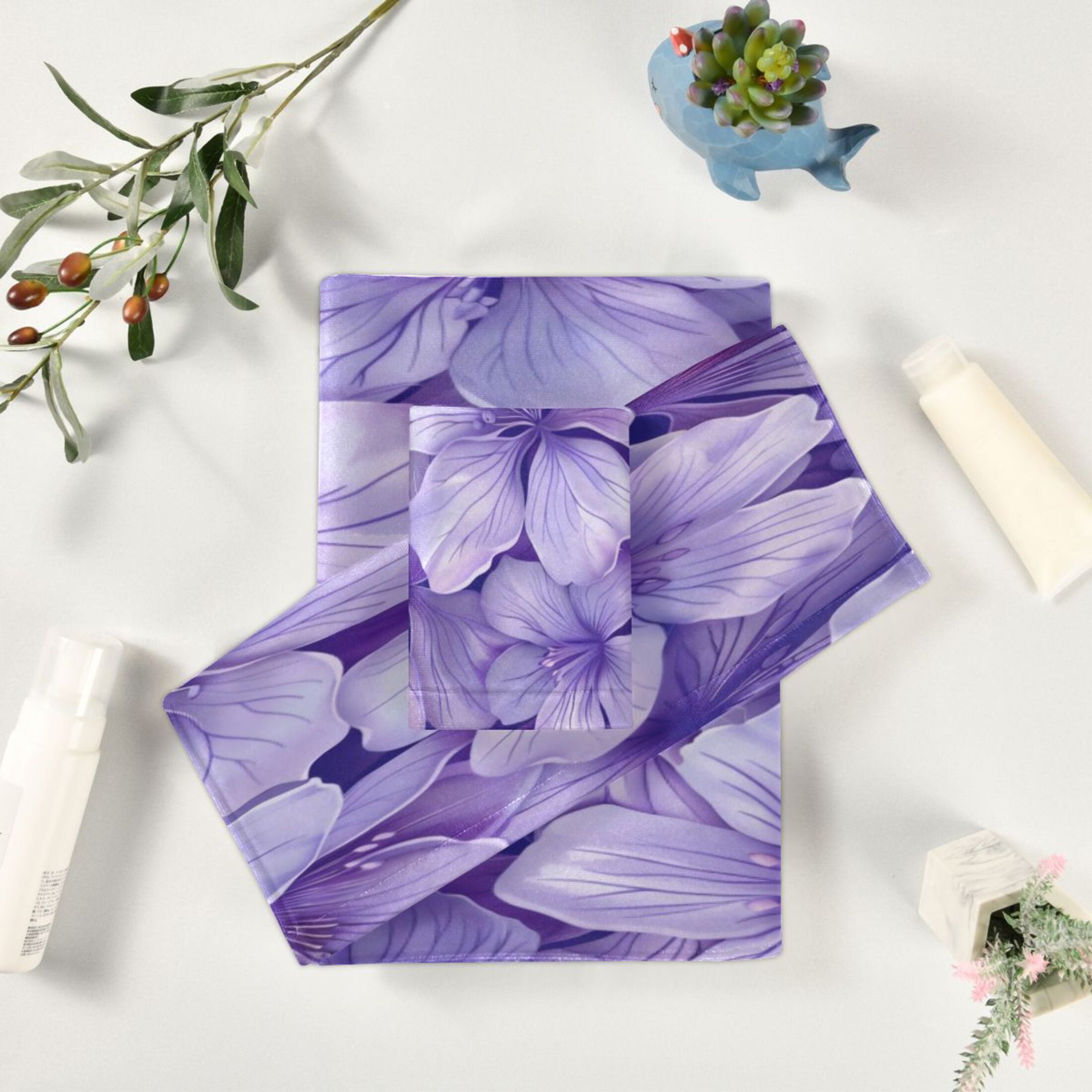 Three-Piece Towel Set Face Towel Towel Set Hand Towel Bath Towel Cotton Bath Towels Bath Towel Sets Hand Bath Towels Light Purple Flowers