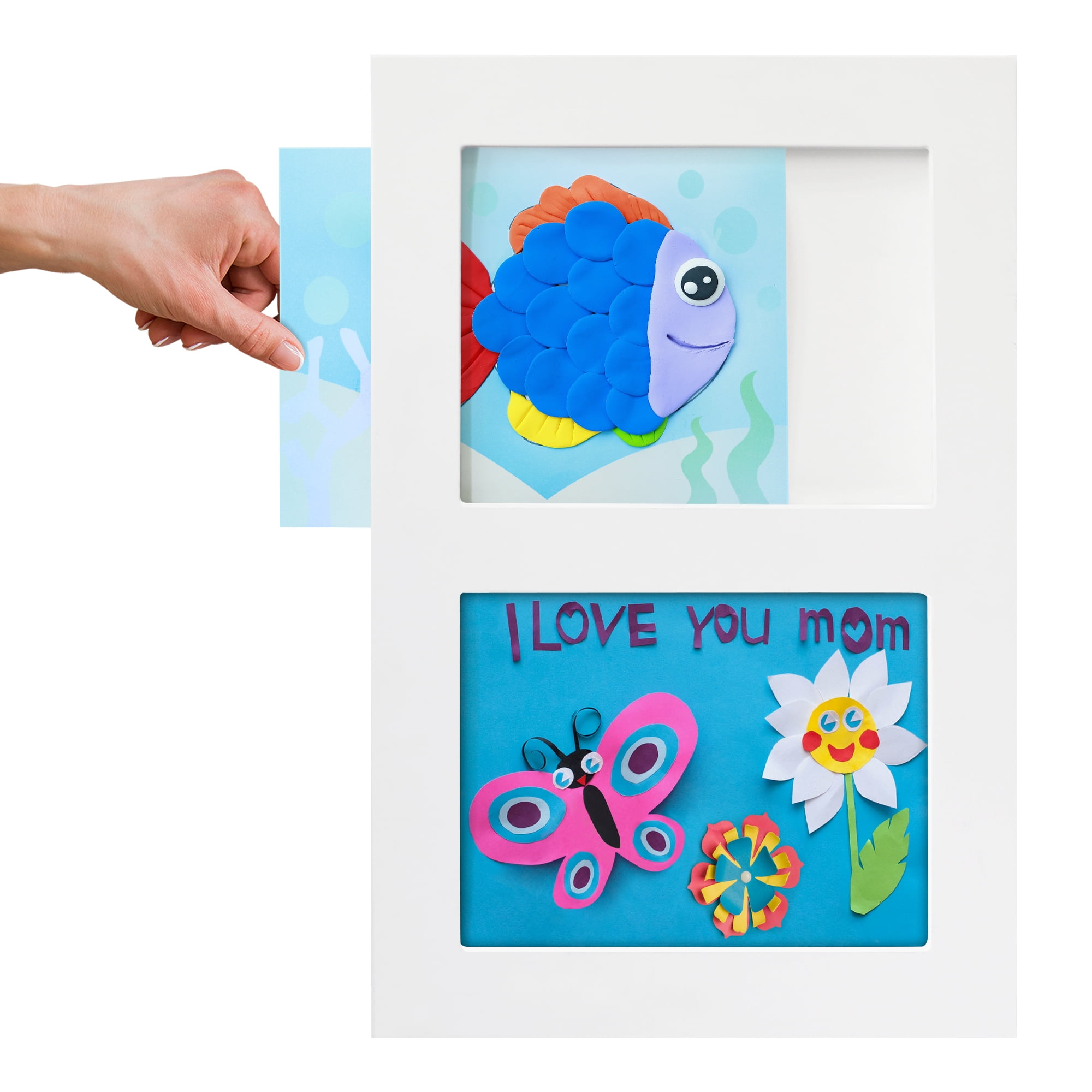Americanflat 8.5x11 Kids Art Frame Holds 25 Artworks Slide Artworks per Slot Two Openings Storage - White