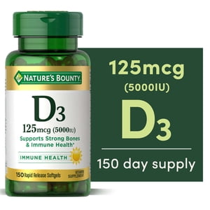 Nature's Bounty Vitamin D3 5000 IU Softgels, High Potency