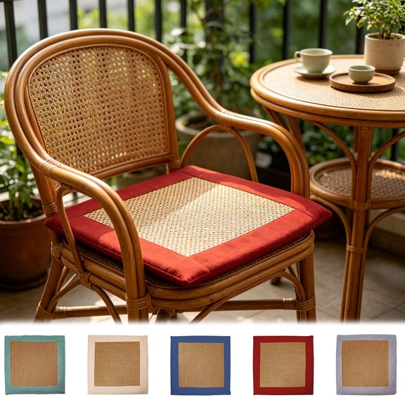 AYktou Mugwort Floss Cooling Rattan Chair Cushions, 16.5×16.5 Inch Summer Breathable Chair Mat Car Seat Cushion with Embroidered Edge Trimming, Non-Slip Comfortable Seat Pad for Dining Office Chairs