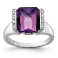 thumbnail image 1 of 925 Sterling Silver Rhodium-plated Octagonal Checker-Cut Amethyst and Diamond Ring, 1 of 2