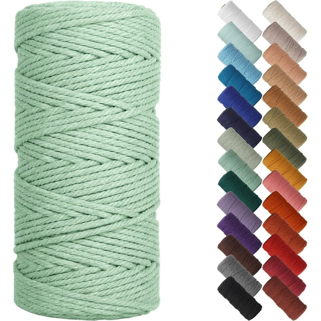 WWS-Sage Green Macrame Cord 3mm x 109yards, Colored Macrame Rope, 3 Strand Twisted Cotton Rope Macrame Yarn, Colorful Cotton Craft Cord for Wall Hanging, Plant Hangers, Crafts, Knitting