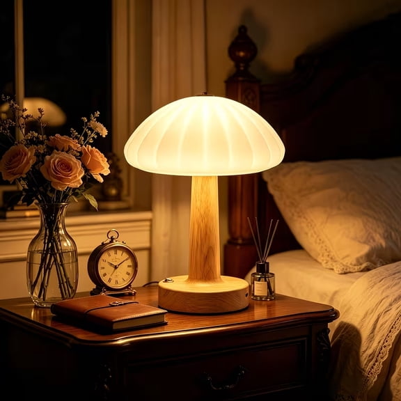 3-Color Mushroom Table Lamp, Touch Control Rechargeable Portable Lamp with 3 Color Modes, Ideal Study & Bedside Light