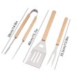thumbnail image 3 of Utensilios de cocina para barbacoa, juego de 3 utensilios de acero inoxidable con mango de madera, tenedor, espátula, pinzas para barbacoa, buenos accesorios para barbacoa, camping, fiestas, pinzas de, 3 of 6