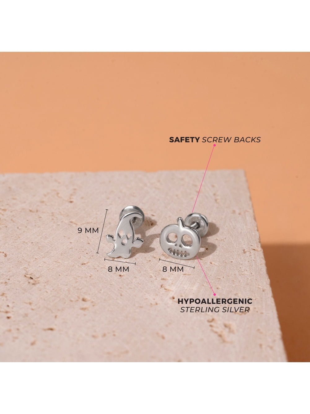 Spooky Pals Kids / Children's / Girls Earrings Screw Back - Sterling Silver