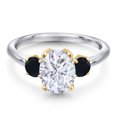 thumbnail image 3 of Gem Stone King 925 Silver and 10K Yellow Gold White Moissanite and Black Onyx Engagement Ring for Women | 2.54 Cttw | Oval 9X7MM | Gemstone Birthstone | Size 6, 3 of 7
