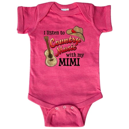 

Inktastic I Listen to Country Music with my Mimi Guitar and Hat Gift Baby Boy or Baby Girl Bodysuit