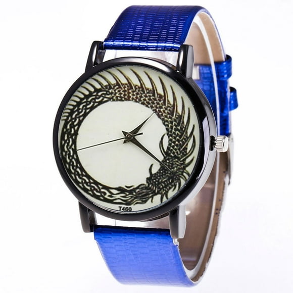 Leather Watchband Couple Watch Quartz Movement Lovers Watch Couples Watches - Blue