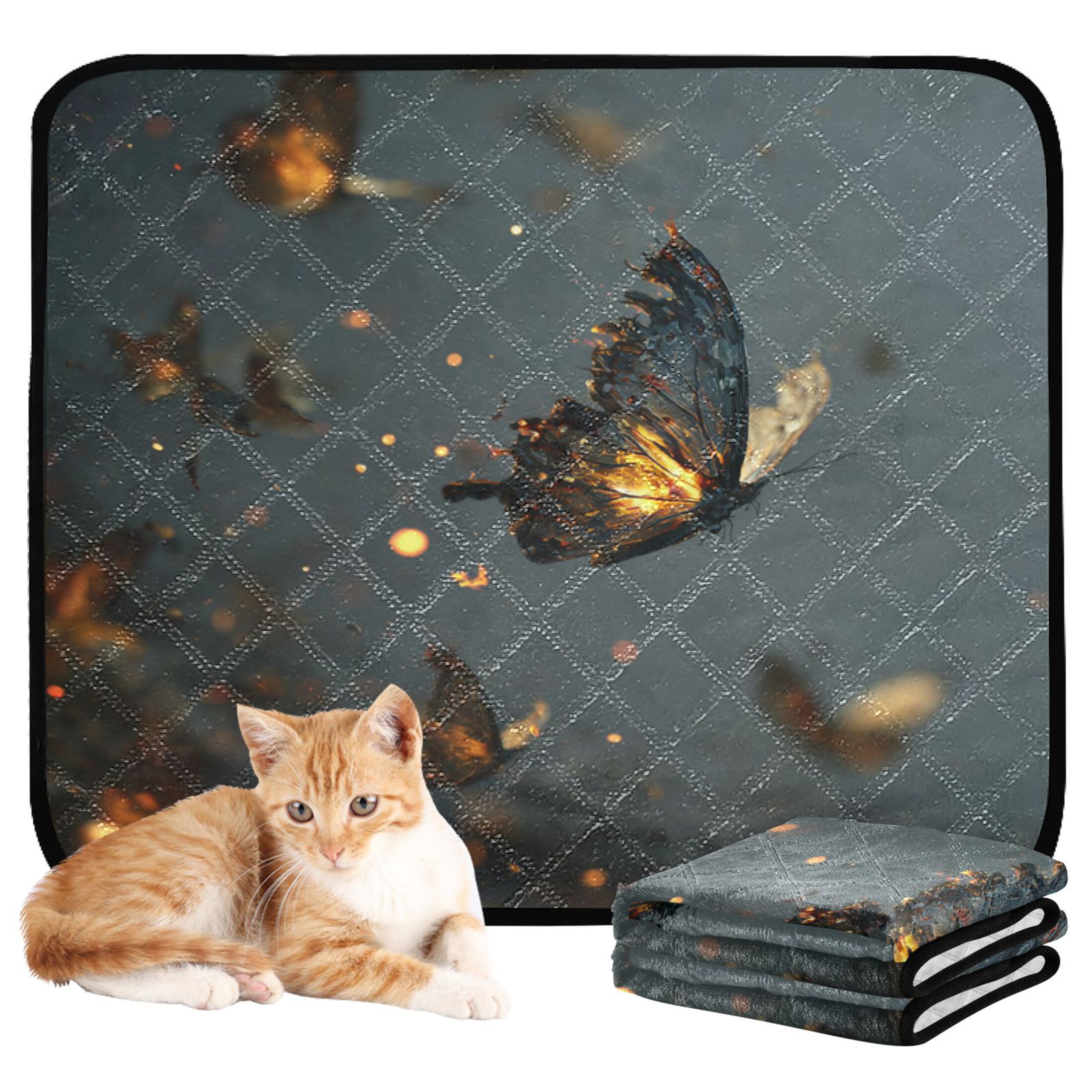 Qxltty Fire Butterfly Cat litter Pads Pet Set of 2 Diaper Mats Center Anti-leakage Layer Absorbent Soft and Comfortable