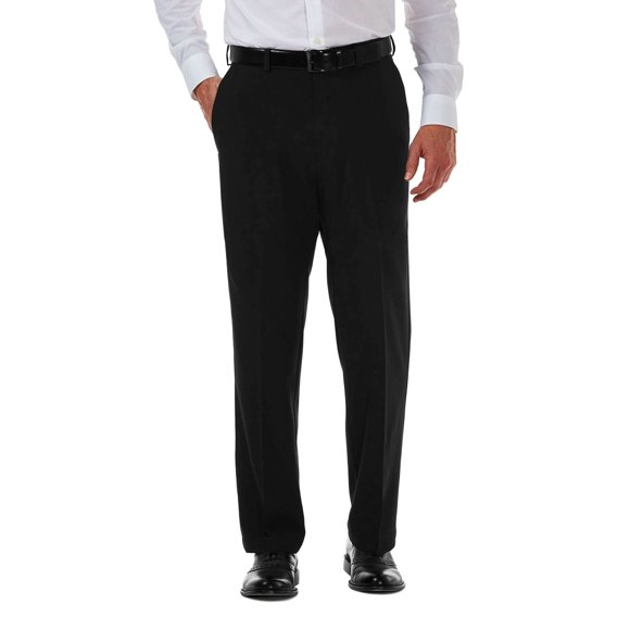 Haggar Men's Cool 18 Pro Classic Fit Flat Front Expandable Waist Pant, Black, 50Wx32L